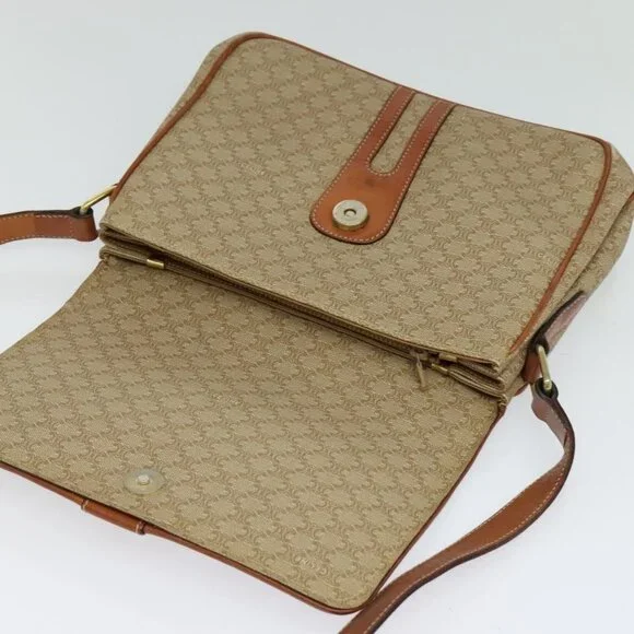 Authentic CELINE Macadam Canvas Shoulder Bag PVC Beige Gold